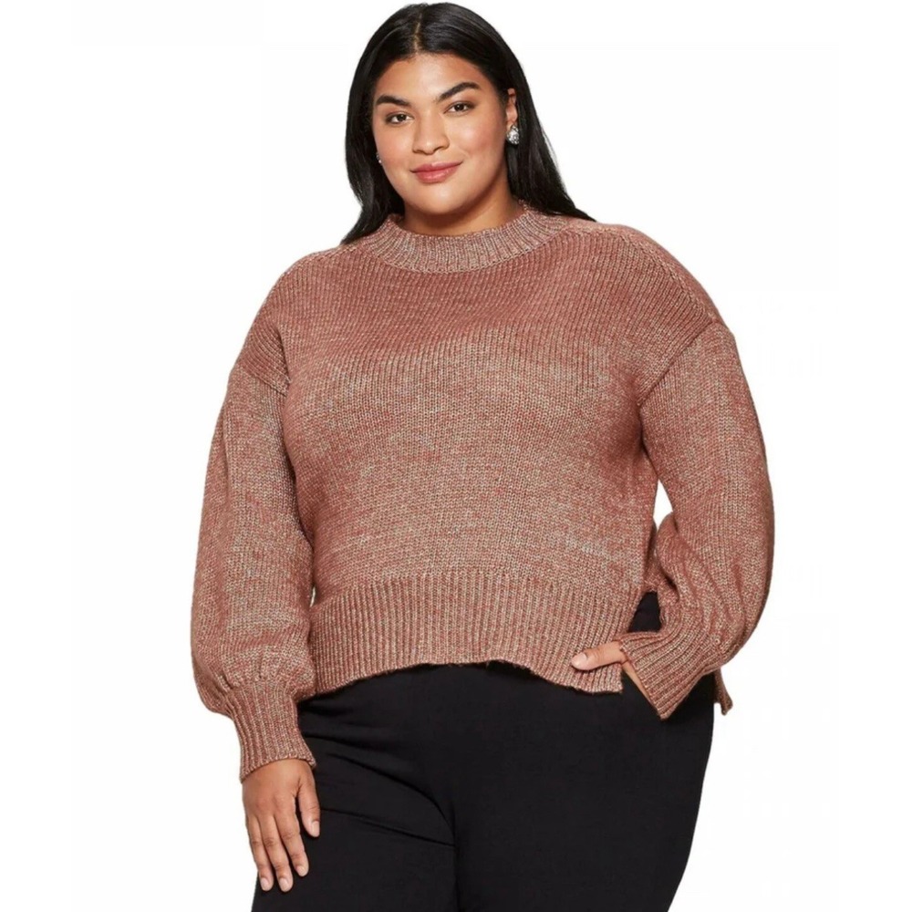 *NWT* Ava & Viv Women's 1X Crew-Neck Pullover Knit Sweater Metallic Rose